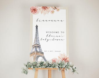 Plantilla de letrero de bienvenida de París de ELOISE, decoración para baby shower parisino, póster de "Bonjour Bebe", despedida de soltera parisina, letrero de la Torre Eiffel, fiesta parisina
