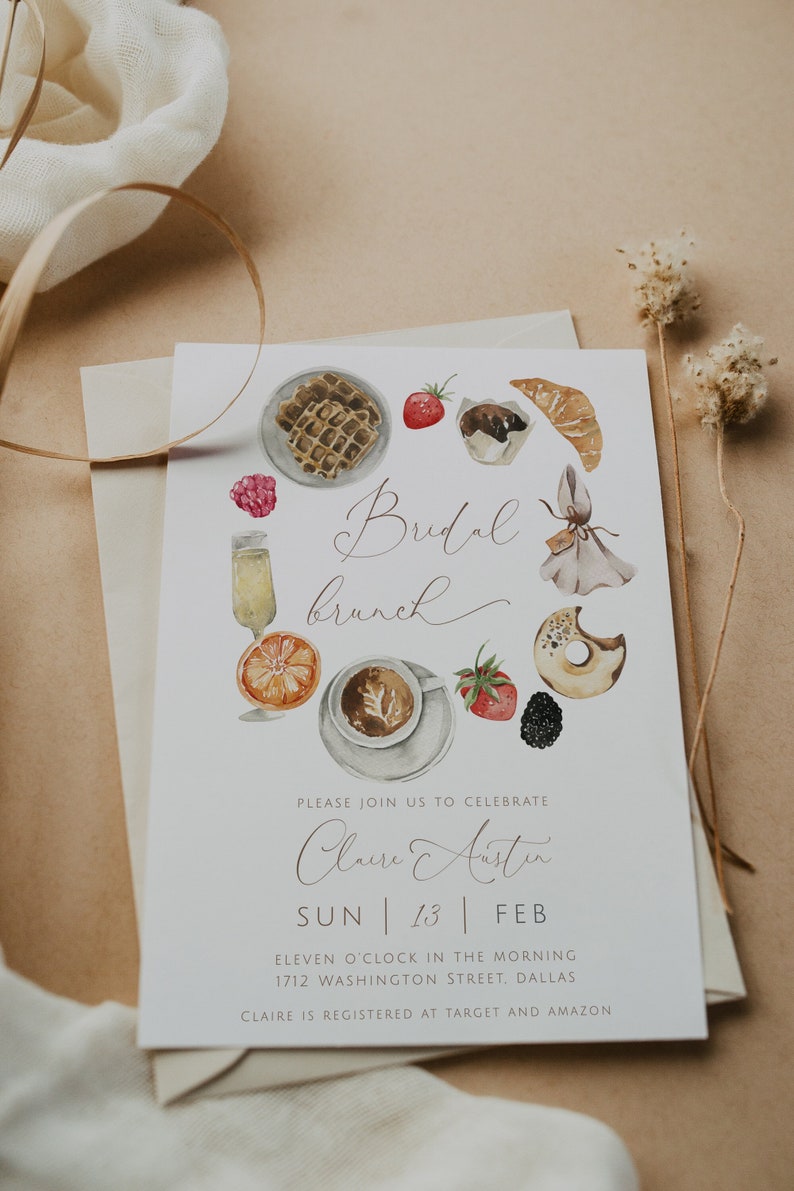 Bridal Brunch Invitation Template, Editable Bridal Shower Invite, Breakfast with the Bride Instant Download, Coffee Bridal Shower Invitation image 1