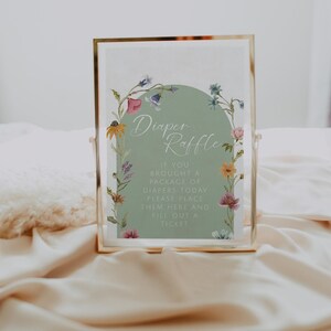 FLORA Wildflower Diaper Raffle Sign Template, Floral Baby Shower, Spring Baby Shower, Editable Diaper Raffle Game, Girl Baby Shower