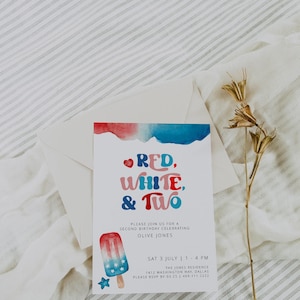 4th of July 2nd Birthday Invitation Template, Second Birthday Invite, Red White and Two Birthday, Fourth of July Birthday, Summer Birthday