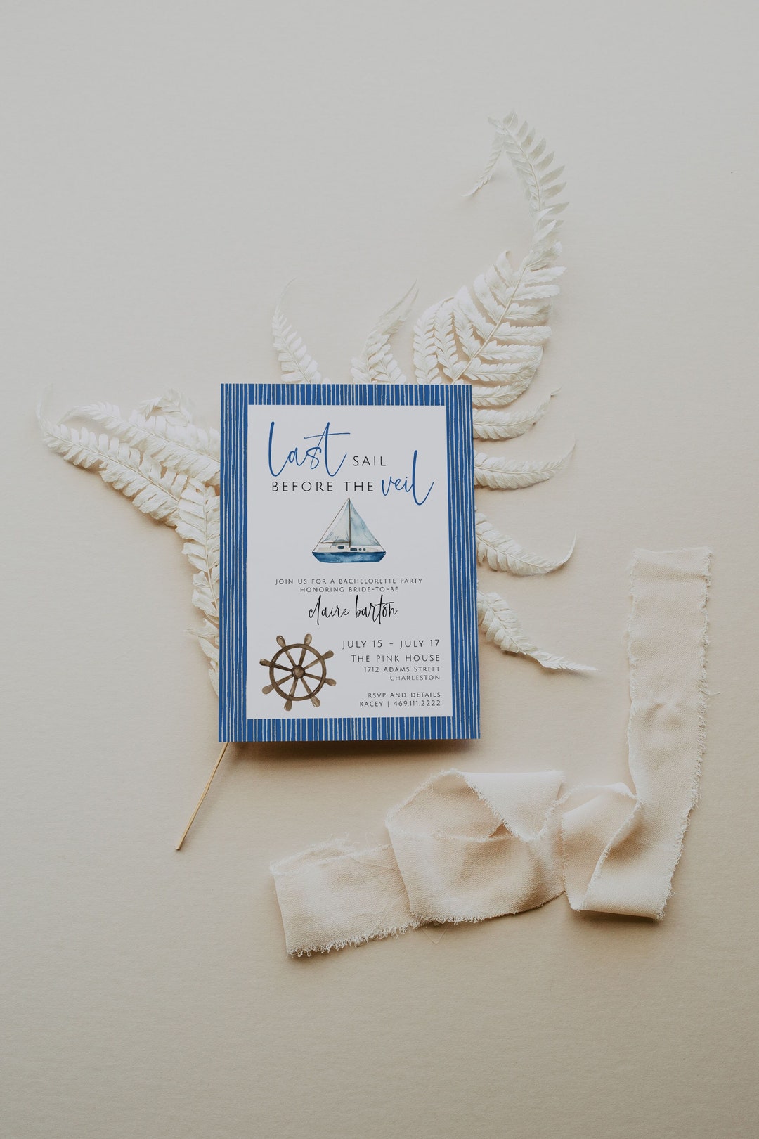Last Sail Bachelorette Invitation Template, Boat Bachelorette Party