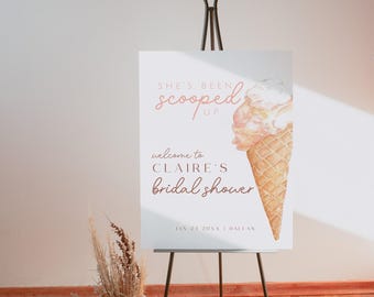 Ice Cream Welcome Sign Template, Bridal Shower Welcome Sign, Ice Cream Party Decor, Bridal Shower Poster, Birthday Easel Sign, Scooped Up