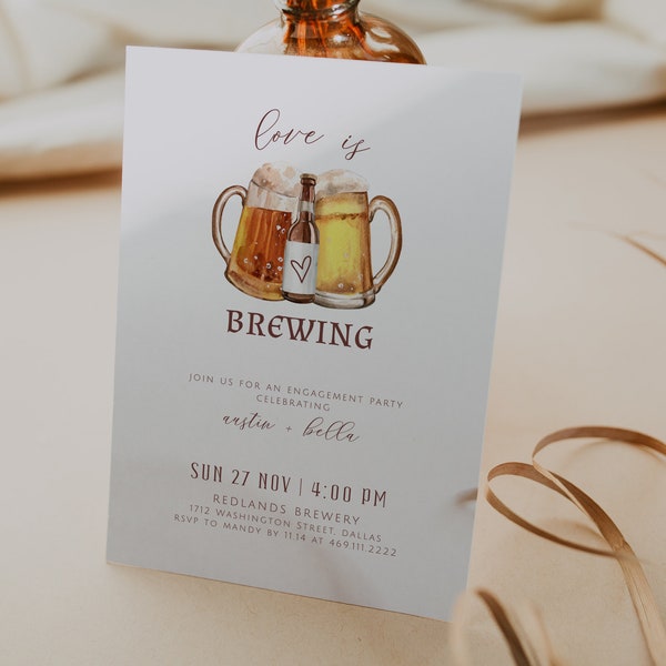 Brewery Engagement Party Invitation Template, Editable Engagement Party Invite, Love is Brewing, Digital Invitation, Engagement Dinner, B2