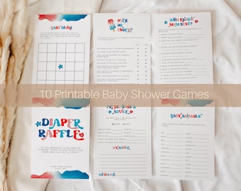4th of July Baby Shower Game Bundle, Summer Baby Shower, Printable Baby Shower Game, Fourth of July Diaper Raffle, Red White and Due