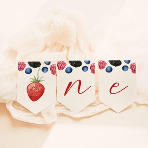 Berry High Chair Banner Template, Berry First Birthday, High Chair One Banner, 1st Birthday Decor, Strawberry Birthday, Girl Birthday Banner