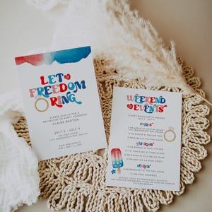 July 4th Bachelorette Invitation & Itinerary Template, Summer Bachelorette Party, Let Freedom Ring, Patriotic Hen Party, Bachelorette Lake