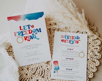 July 4th Bachelorette Invitation & Itinerary Template, Summer Bachelorette Party, Let Freedom Ring, Patriotic Hen Party, Bachelorette Lake