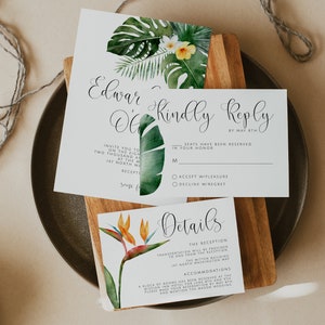 ISLA Tropical Wedding Invitation Suite Template, Destination Wedding, Beach Wedding Invitation, Wedding Invitation with RSVP, Hawaii Wedding