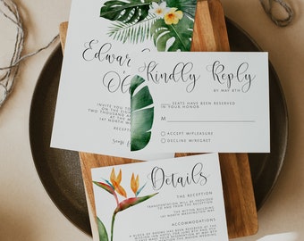 ISLA Tropical Wedding Invitation Suite Template, Destination Wedding, Beach Wedding Invitation, Wedding Invitation with RSVP, Hawaii Wedding