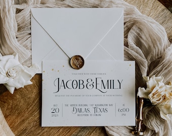 Stars Wedding Invitation Template, Retro Wedding Invitation, Editable Navy Wedding Invitation, Printable Wedding Invite, Gold Wedding Invite