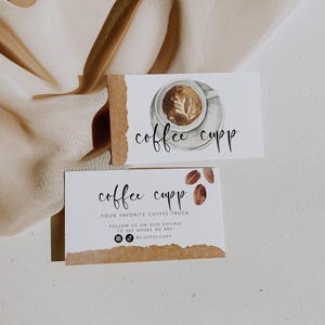 Plantilla de tarjeta de presentación de cafetería, diseño de tarjeta de presentación de cafetería, tarjeta de presentación editable, negocio de camiones de café, marca de pequeña empresa
