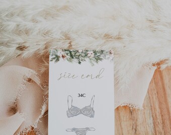 Plantilla de tarjeta de tallas de lencería de invierno de ASPEN, tarjeta de lencería de novia, tarjeta de tallas de ropa interior, despedida de soltera Snow in Love, inserto de tarjeta de invitación