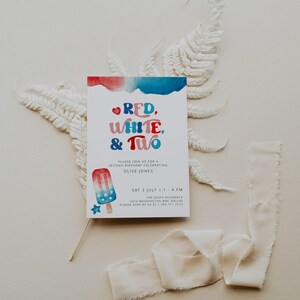 4th of July 2nd Birthday Invitation Template, Second Birthday Invite, Red White and Two Birthday, Fourth of July Birthday, Summer Birthday image 2