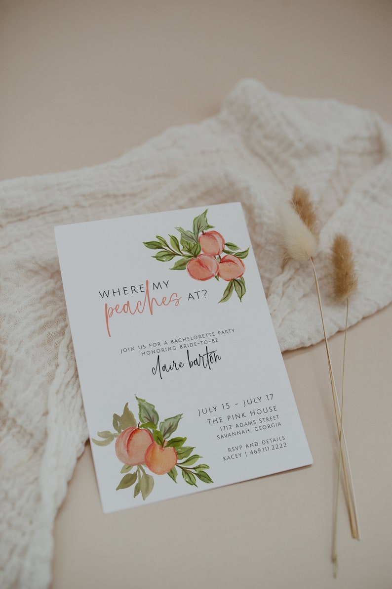 Peaches Bachelorette Invitation & Itinerary Template, Georgia Bachelorette Party Invitation, Bachelorette Schedule, Savannah Hen's Party image 2