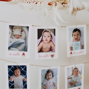 MELANIE Watermelon 1st Birthday Photo Banner Template, 12 Months Photo Banner, Baby's 1st Birthday, Girl Birthday, She is One in a Melon