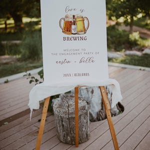 Brewery Engagement Party Welcome Sign Template, Love is Brewing, Engagement Party Easel Sign, Engagement Party Decor, Beer Engagement, B2
