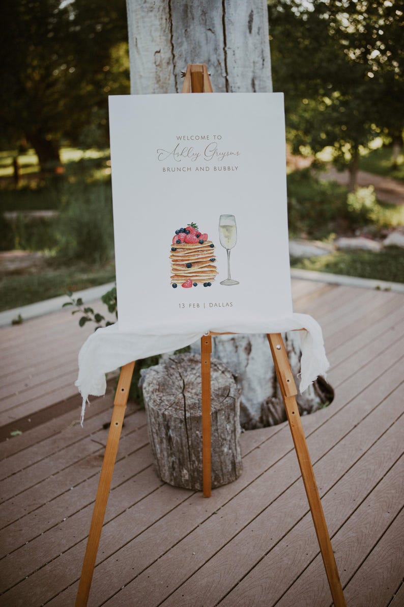 Brunch Welcome Sign Template, Bridal Brunch Welcome Sign, Breakfast Bridal Shower, Bridal Shower Poster, Brunch and Bubbly Easel Sign, B1 image 1