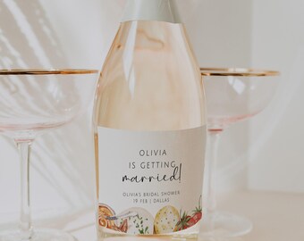 Plantilla de etiqueta de vino para despedida de soltera con embutidos, tabla de cortar para despedida de soltera, etiqueta de vino personalizada, obsequio de recuerdo de despedida de soltera, C4