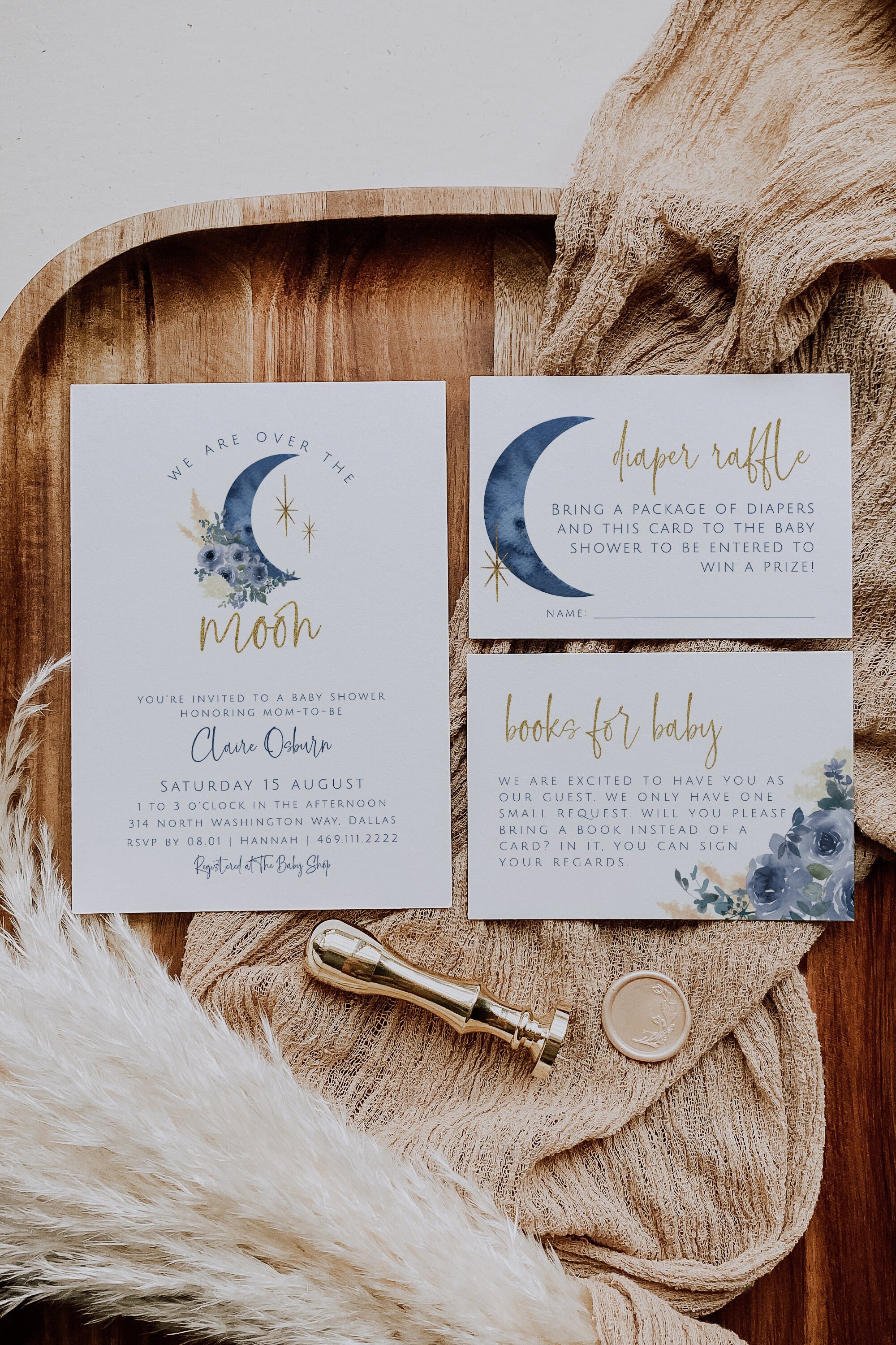 Moon Baby Shower Invitation Suite Template Celestial Baby Shower Invitation We Are Over the Moon Baby Shower Boho Baby Shower