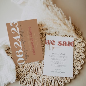 HAZEL Retro Happily Ever After Party Template, Reception Invitation, Horizontal Wedding Stationery, Terracotta Elopement, We Said I Do