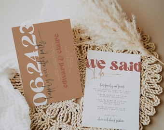 HAZEL Retro Happily Ever After Party Template, Reception Invitation, Horizontal Wedding Stationery, Terracotta Elopement, We Said I Do