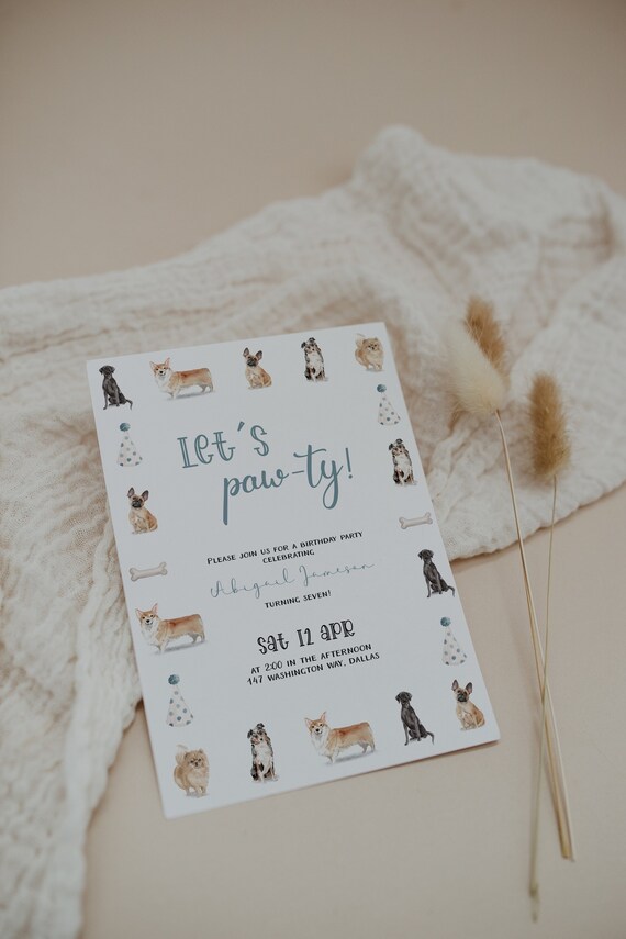 Dog Birthday Party Invitation Template Dog Pawty Printable - Etsy