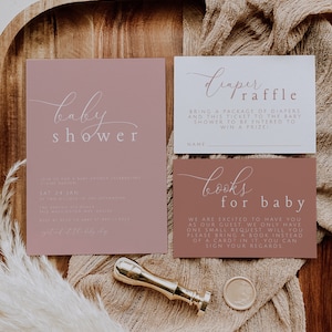 ARIA Dusty Rose Baby Shower Invitation Suite Template, Minimalist Baby Shower, Girl Baby Shower, Simple Shower Invite, Modern Baby Shower