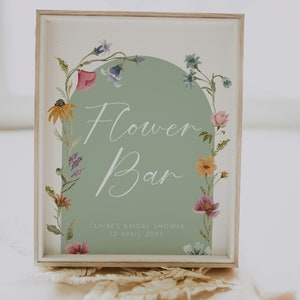 FLORA Flower Bar Sign Template, Bouquet Bar Sign, Wildflower Bridal Shower, Spring Baby Shower, Floral Shower, Love in Bloom