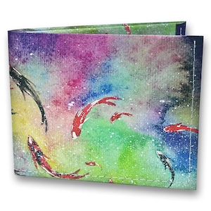 Koi, 100 % hecho a mano, billetera Tyvek, regalos creativos, billetera Tyvek, billetera súper pequeña, delgada, verde, monedero, billetera delgada para hombre, billetera personalizada