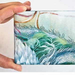 Lotus mit Drachen, Brieftasche nach Maß, Papiermappe, Brautjungfer-Clutch, Gepäckreise, Designer-Geldbörse, Armbandbeutel, Vintage, Wohnheim