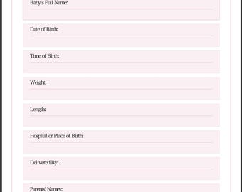 Baby Memory afdrukbare bundel in ROZE | Geboortestatistieken, eerste feestdagen en mijlpalen | Pagina's voor babyherinneringen |