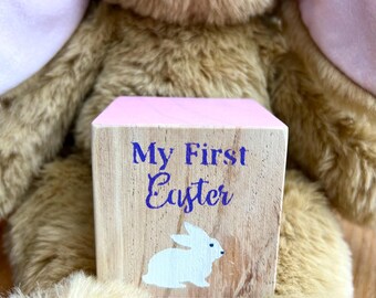 Houten blok baby's First Holiday – roze mijlpaalfotorekwisiet voor eerste kerst, Pasen, verjaardag en Halloween