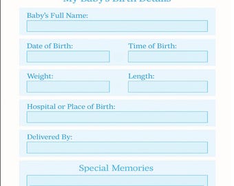 Baby Memory afdrukbare bundel in BLAUW | Geboortestatistieken, eerste feestdagen en mijlpalen | Pagina's voor babyherinneringen |