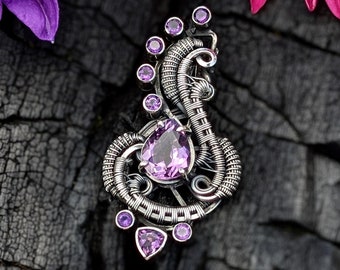 Natural Amethyst Sterling Silver Wire Wrapped Pendant by JMJ Jewelry Design