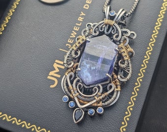 Raw Tanzanite Crystal Wire Wrapped Pendant Sterling Silver Statement Necklace by JMJ Jewelry Design