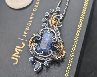 Raw Tanzanite Wire Wrap Pendant - Solid 14k Gold & Sterling Silver Heady Crystal Necklace by JMJ Jewelry Design