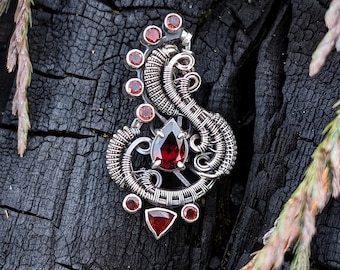 Garnet Wire Wrapped Pendant by JMJ Jewelry Design