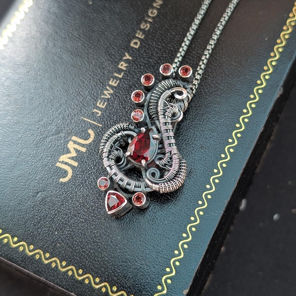 Garnet Sterling Silver Wire Wrapped Pendant – January Birthstone Necklace
