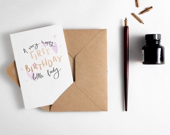 A Very Happy First Birthday Little Lady Letterpress Card