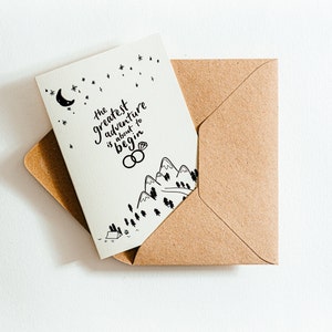 The Greatest Adventure Is About To Begin Wedding Card - printed on earth-friendly paper made from recycled coffee cups