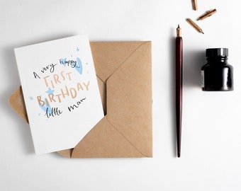 A Very Happy First Birthday Little Man Letterpress Card