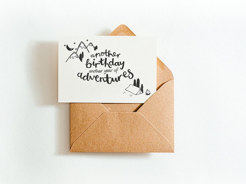 Another Birthday Another Year of Adventures Card printed on earth-friendly paper made from recycled coffee cups image 1