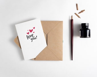 Love You Card - Suitable for Valentines, Birthday, Engagement or just to say love you - blank inside.