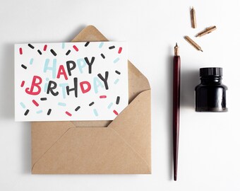 Happy Birthday Confetti Card - blank inside and perfect to add to a birthday gift