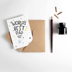 World’s Best Dad Letterpress Card - imprimé sur du papier écologique fabriqué à partir de tasses à café recyclées