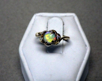 PETITE OPAL,DIAMOND Solid Gold Ring
