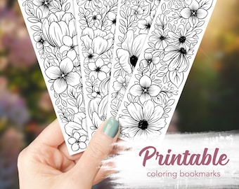 Printable Coloring Bookmarks, Printable Bookmarks, Bookmark Printable, Bookmark PNG, Coloring Pages Printable, Floral Coloring Bookmark