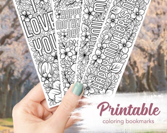 Printable Mother's Day Coloring Bookmarks, Printable Bookmarks, Bookmark Printable, Coloring Pages Printable, Floral Coloring Bookmark