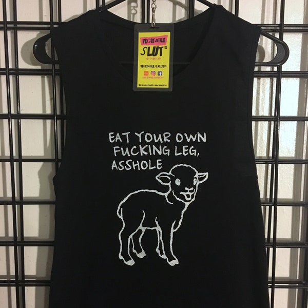 Eat Your Own Leg Lamb Tank Top Vegan Vegetarian Animal Rights Activist Women's Ladies Muscle T-shirt BLACK