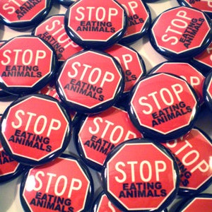 STOP Eating Animals Button Pin Badge Vegan Vegetarian Animal Rights Activism 1 Inch Size pinback Set of 3 image 2
